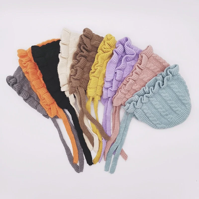 Winter Baby Girls Toddler Solid Print Hats With Ruffle Design Casual Caps Headwear New - Image 15