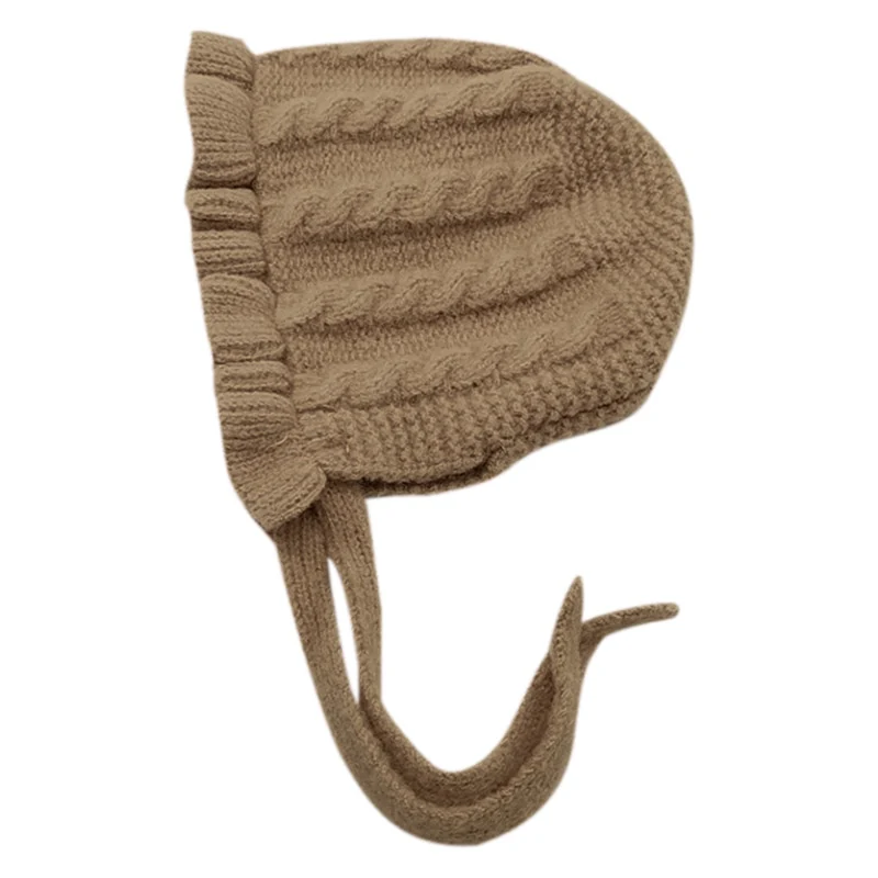 Winter Baby Girls Toddler Solid Print Hats With Ruffle Design Casual Caps Headwear New - Image 3