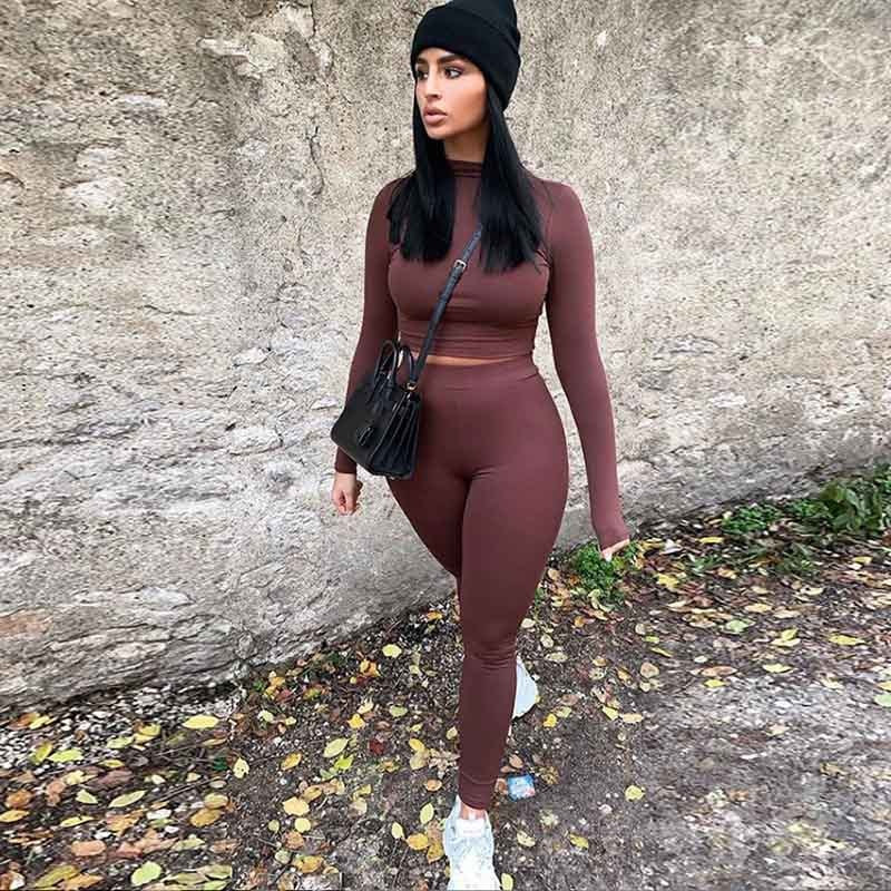 Winter Fitness Two Piece Set Women Lounge wear Long Sleeve Crop Top + Leggings Bodycon Tracksuit Women Outfits Jogging Femme - Image 11