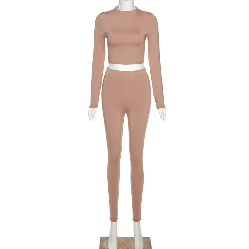 Winter Fitness Two Piece Set Women Lounge wear Long Sleeve Crop Top + Leggings Bodycon Tracksuit Women Outfits Jogging Femme - Image 4