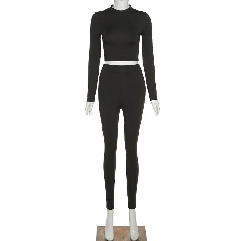 Winter Fitness Two Piece Set Women Lounge wear Long Sleeve Crop Top + Leggings Bodycon Tracksuit Women Outfits Jogging Femme - Image 5