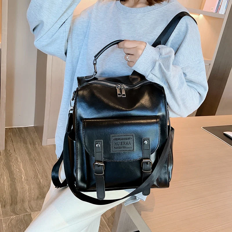 Women PU Leather Backpack Fashion Rucksack Brand Designer Shoulder Bag Large Capacity Bag - Image 6