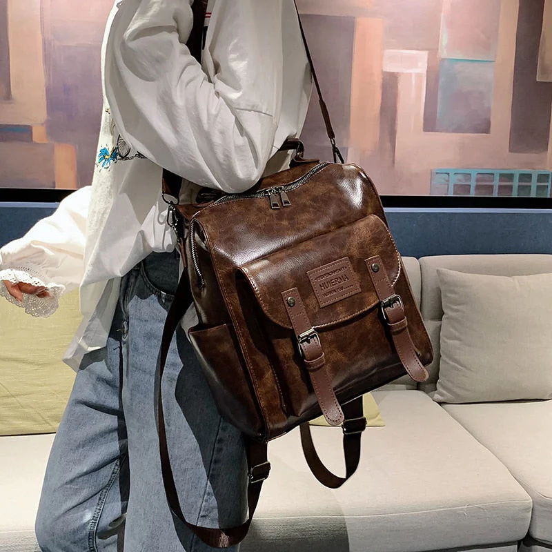 Women PU Leather Backpack Fashion Rucksack Brand Designer Shoulder Bag Large Capacity Bag - Image 7