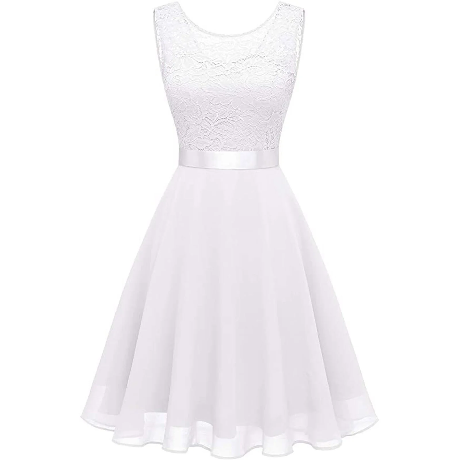 Women Sexy Lace Party Dress Fashion Female O Neck Sleeveless Loose Belt Bridesmaid Formal Dress - Image 4