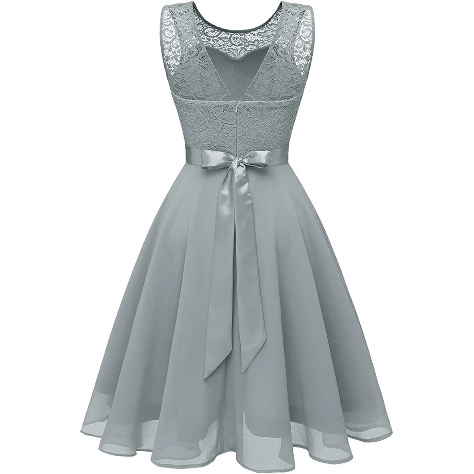 Women Sexy Lace Party Dress Fashion Female O Neck Sleeveless Loose Belt Bridesmaid Formal Dress - Image 8